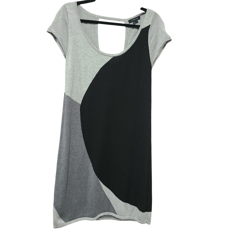 My Michelle Colorblock Sweater Dress Black Grey Cutout Back  Large